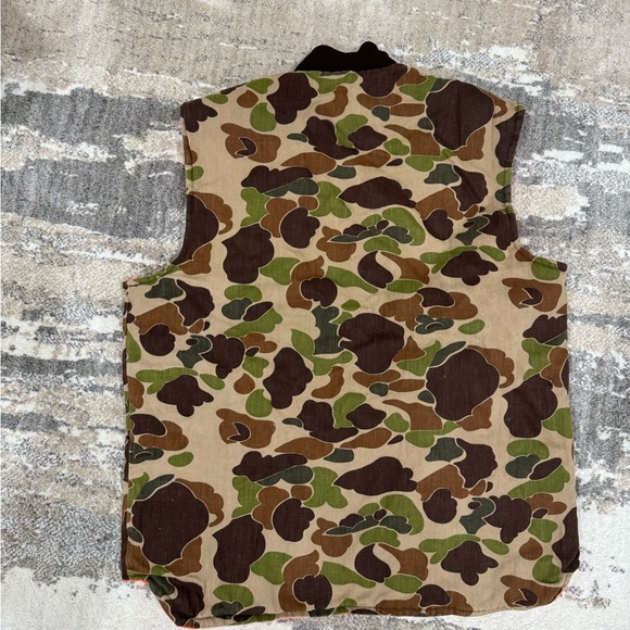 Vintage Duck Camo and Blaze Orange Reversible Hunting Puffer Vest Size Large - Picture 2 of 5